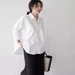 [EGANDA]Áo sơ mi nữ trắng dài tay chất lụa hàn oversize, sơ mi nữ trắng tay dài, tay ngắn basic (ảnh thật)