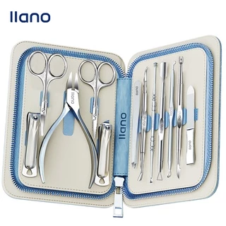 llano Bộ dụng cụ chăm sóc móng tay 12 trong 1 bằng thép không gỉ có vỏ da