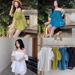 [Ảnh thật/Video] Áo trễ vai Pastel  tay phồng form dáng giấu quần mặc đi biển du lịch xinh xắn ulzzang