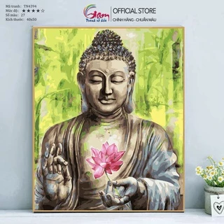 Tranh Tô Màu Số Hóa Phật Giáo Đức Phật Hoa Sen GAM Có Khung 40x50cm TN4394