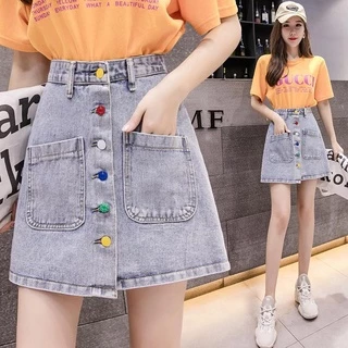 Jiashucheng Chân Váy Denim Lưng Cao Phong Cách Hong Kong Thời Trang Mới Cho Nữ