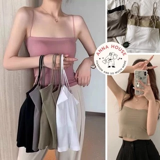 Áo bra 2 dây sợ bún có đệm ngực dáng ngắn croptop ôm body co giãn tốt chất cotton, áo hai dây bra có đệm mút croptop