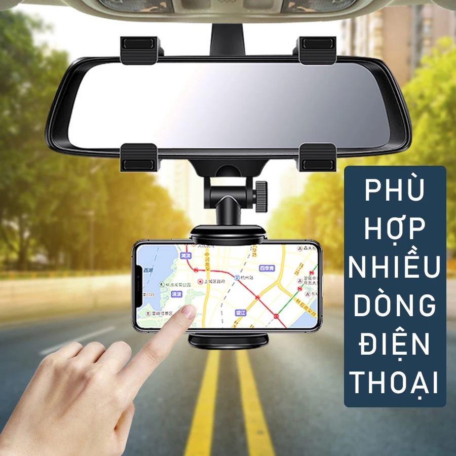 Giá treo đỡ điện thoại ô tô gắn gương chiếu hậu , giá kẹp giữ smartphone xoay 360 độ chỉ đường phù hợp cho nhiều dòng dt