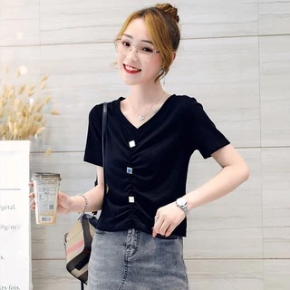 Áo Thun Tay Ngắn Cổ Chữ V Chất Liệu Cotton Thời Trang Mùa Hè Mới 2022 Cho Nữ