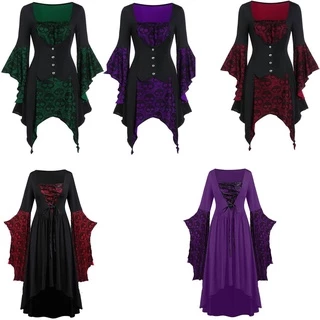 2022 Women Ladies Medieval Renaissance Gothic Witch Cosplay Retro Fancy Dress Costume