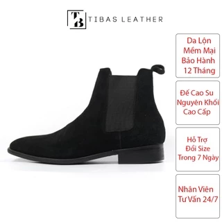Chelsea Boots Da Lộn Mềm Mại Cao Cấp Màu Đen Bảo Hành 12 Tháng TIBAS