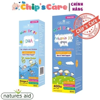 Combo Dha drops& Vitamin D3 Drops Natures Aid cho bé từ 3 tháng