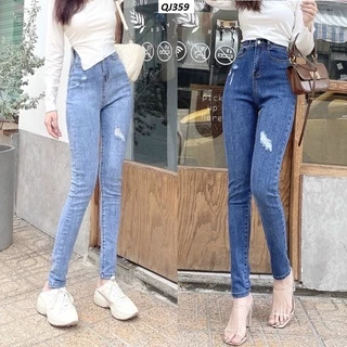 Quần jeans nữ rách gối lưng cao QJ359
