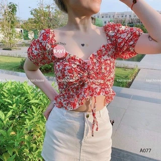 Áo Croptop Trễ Vai Hoa Nhí Rút Ngực Siêu Xinh LACA STORE F7-1