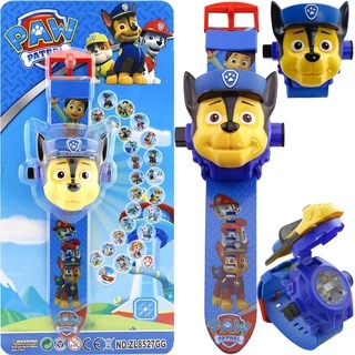 Đồng hồ chiếu 24 hình 3D Paw patrol Chó Cứu Hộ mũ trắng đỏ điện tử đeo tay đủ hình nhân vật hoạt hình thú vị cho bé trai