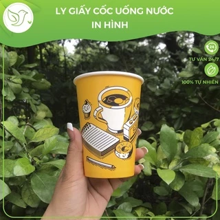 10 Ly giấy đựng cafe 16oz ~ 450ml giữ nhiệt in hình nắp trong suốt thân thiện môi trường