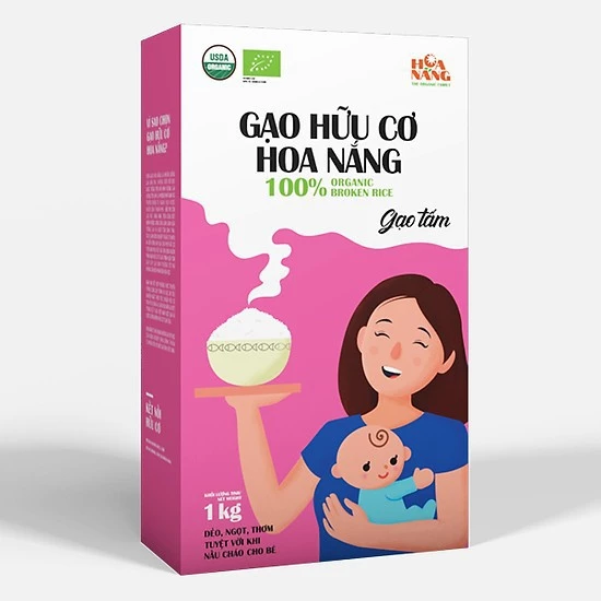 Gạo Tấm Hữu Cơ Hoa Nắng Hộp 1Kg - Nấu cháo cho bé ăn dặm, cơm tấm gia đình, cơm dẻo mềm