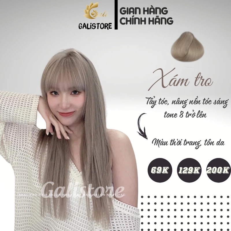 Thuốc nhuộm tóc Xám Tro, Xám Bạc cần Thuốc tẩy tóc kèm oxy trợ nhuộm Galistore