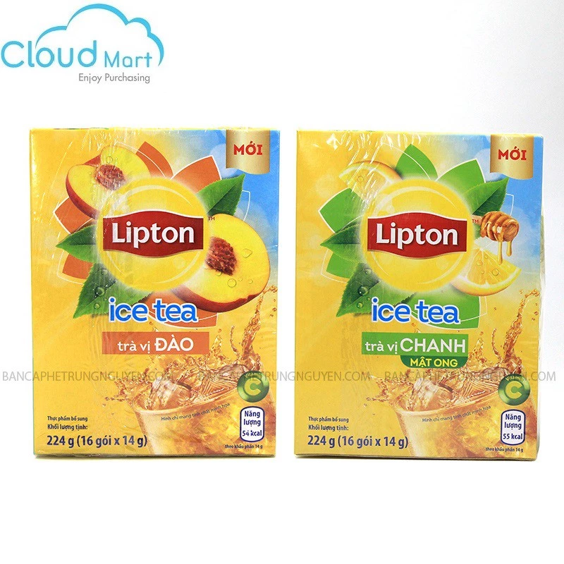 Trà Lipton Ice Tea Hòa Tan Hộp Giấy 224g - Trà Lipton Hương Đào - Trà Lipton Chanh, Mật Ong (14g x 16 gói)