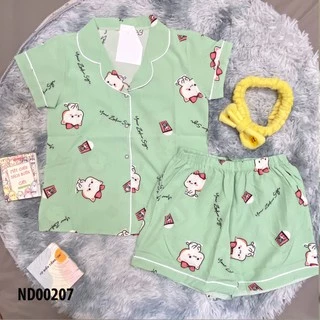 Bộ đồ ngủ lụa Hàn - Đồ ngủ pijama hoạt hình - Bộ quần đùi ngắn tay