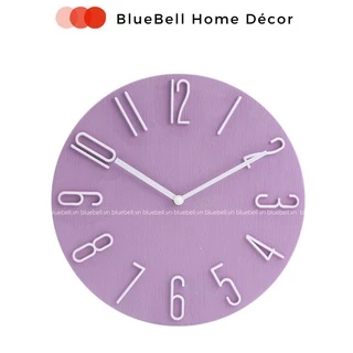 Đồng Hồ Treo Tường Màu Tím Violet, Đồng Hồ Kim Trôi Phong Cách Bắc Âu Đường Kính 35cm BlueBell