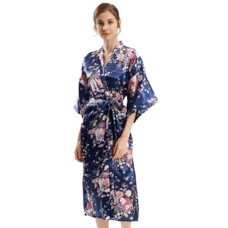 Áo Choàng Ngủ/Tắm Tay Dài Vải Lụa Mỏng In Hoa Xinh Xắn Thời Trang Cho Nữ