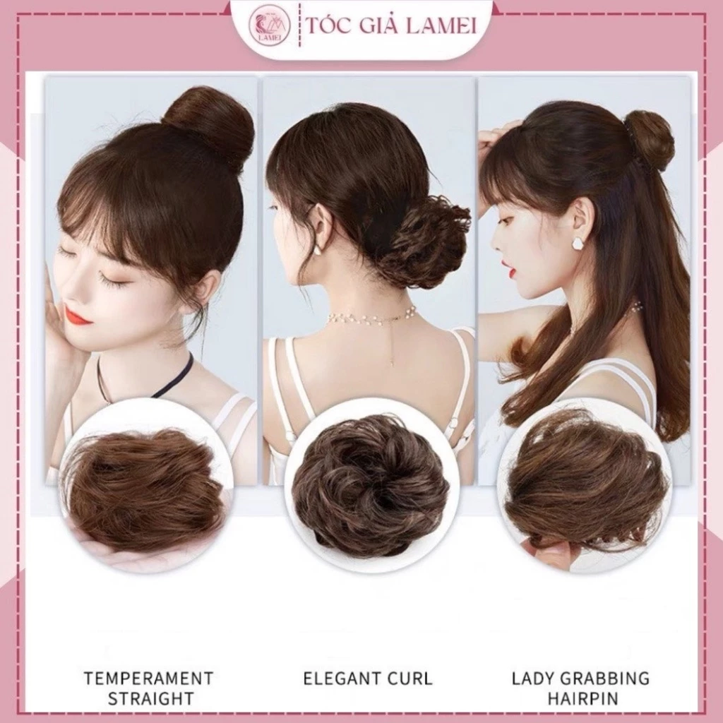 Tóc giả búi xoăn dành cho nữ đẹp, tiện lợi sử dụng đi chơi đi tiệc