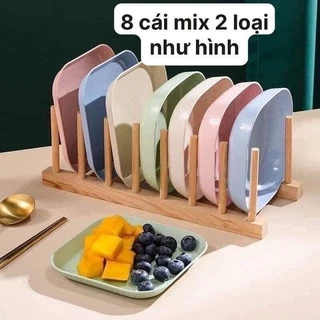 [Loại 1] Bộ 8 đĩa lúa mạch đựng bánh kẹo đồ ăn vặt - đĩa lòng sâu, chât liệu nhựa lúa mạch sinh học an toàn