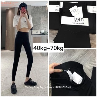 Quần Legging Za-Ra nữ cạp cao tôn dáng chất cotton co giãn dày dặn - Quần legging dài đen tập gym yoga đi học ngủ có túi