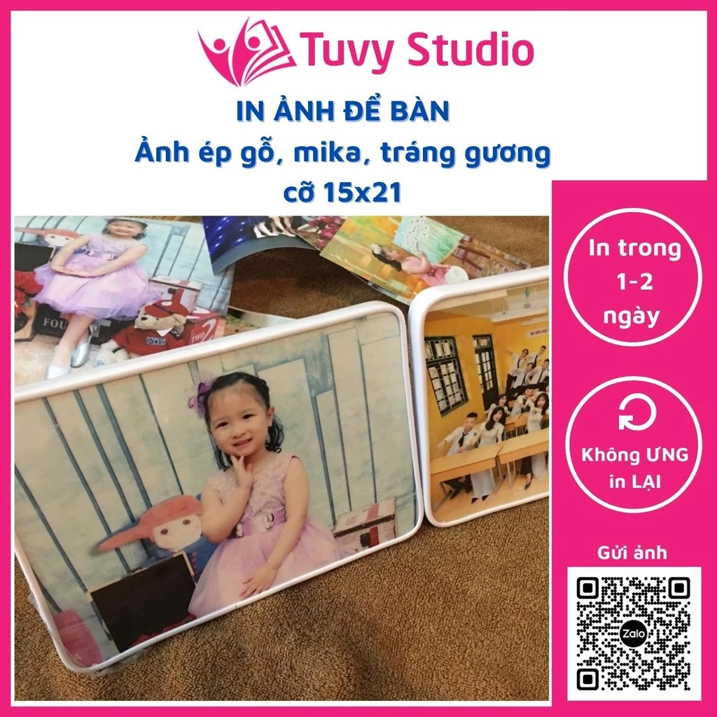 Khung ảnh để bàn cỡ 15x21 ép gỗ, tráng gương, nẹp mika in theo yêu cầu tại Tú Vy Studio in ảnh cho con quà tặng