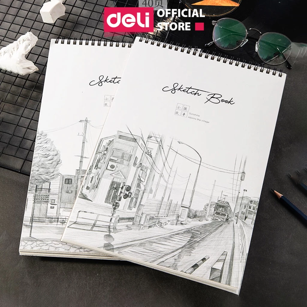 Sổ Phác Thảo A4 A3 B5 Sketchbook Deli - 110/100gsm 80 trang Giấy Vẽ Chì Phác Họa Sketchnote Giấy Mịn Không Kị Tẩy