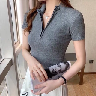 Áo CropTop cổ cao khoá kéo giọt lệ