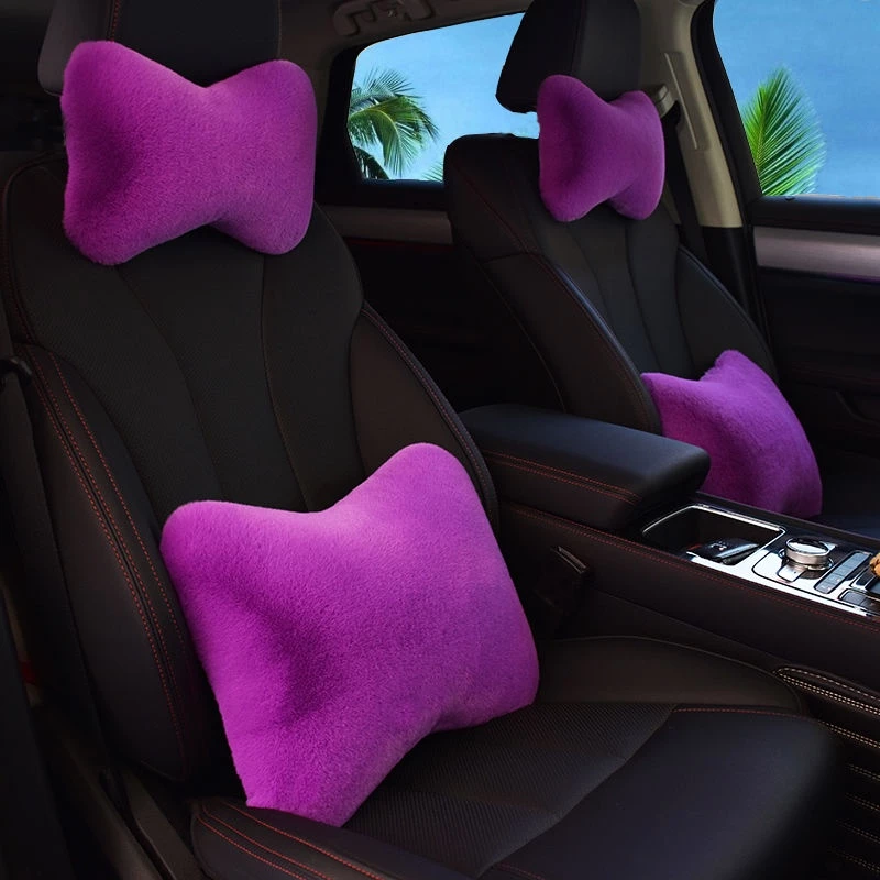 【spot goods】 Car plush headrest pillow a pair of car neck pillows   waist pillows  car bone pillows  neck guards car interior supplies Car Goods