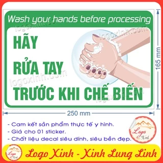 Logo Tem Sticker Yêu Cầu Rửa Tay Trước Khi Chế Biến Đảm Bảo Vệ Sinh ATTP, Chất Liệu Decal Dán Sẵn Chống Nước Tuyệt Đối