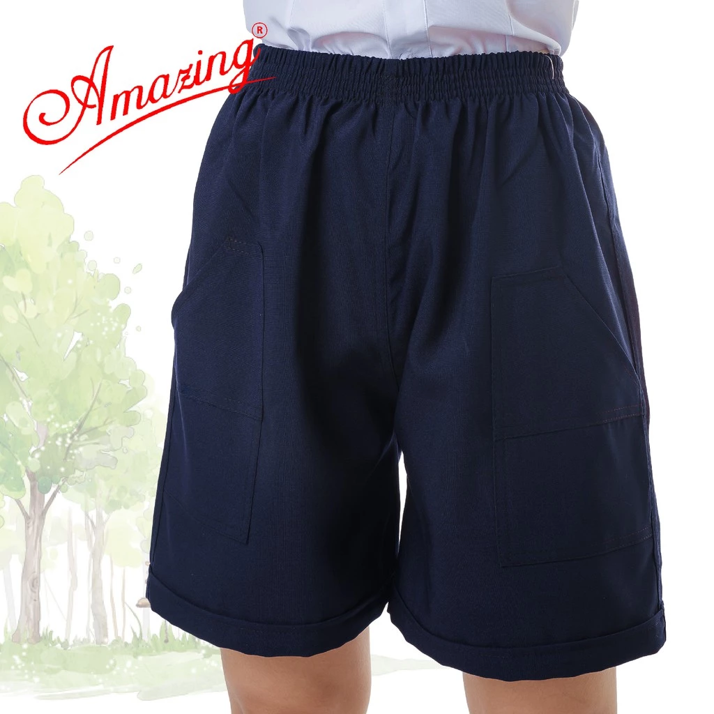 Quần đùi, short lưng thun học sinh cấp 1, màu xanh đi học, 2 túi đắp ngoài, từ 14 đến 95kg, AMAZING