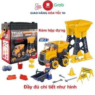 Đồ chơi lắp ghép xe ben KAVY kèm vít, cần trục, công nhân, sticker có hộp đựng