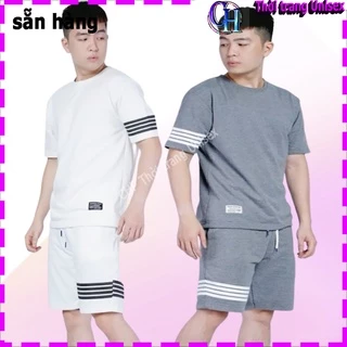 Set Bộ Đồ Thể Thao Quần Đùi Short Và Áo Thun Mùa Hè Kẻ Sọc Cá Tính In Chữ PLACSE H01