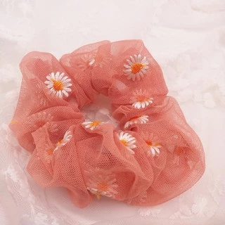 MH97 Dây cột tóc vải lưới Scrunchies thêu hoa cúc họa mi HOT TREND MH97