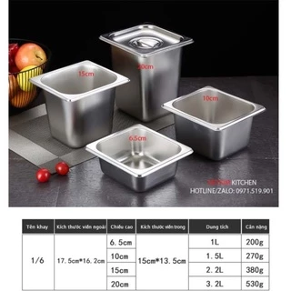 Khay đựng thạch topping trà sữa GN inox 304 có nắp (sâu 6.5cm) INOX HÀ ANH