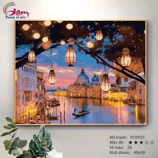 Tranh tô màu theo số sơn dầu số hóa cảnh đêm Venice đèn lồng PC0915