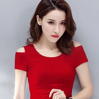 Áo Thun Cotton Ngắn Tay Hở Vai Phong Cách Hàn Quốc Dành Cho Nữ