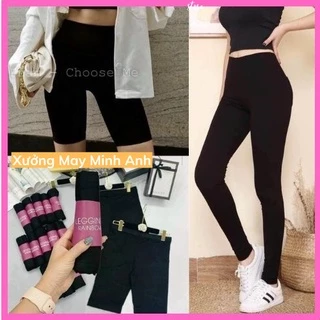 Quần Legging Lửng Ngố Đùi Nữ Cạp Chun Bản To Vải Thun Màu Đen Chất Dày Dặn Form Ôm Ngắn Siêu Đẹp 606