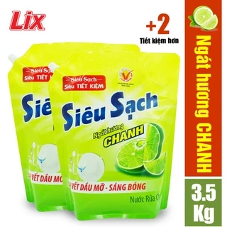 COMBO 2 túi nước rửa chén LIX siêu sạch hương chanh (2 túi x 3.5kg) N4301