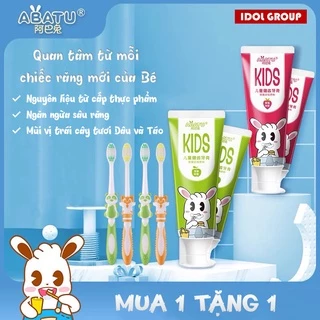 [Mua 1 - Tặng 1] Kem Đánh Răng Cho Bé Nuốt Được Abatu KIDS , Vị Dâu, Táo 50g (Hàng nội địa)