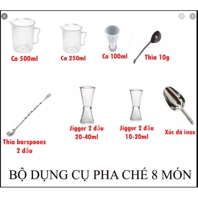 Giá Sỉ Combo đồ dụng cụ pha chế đầy đủ số lượng 5 món - 6 món - 8 món đẹp giá rẻ