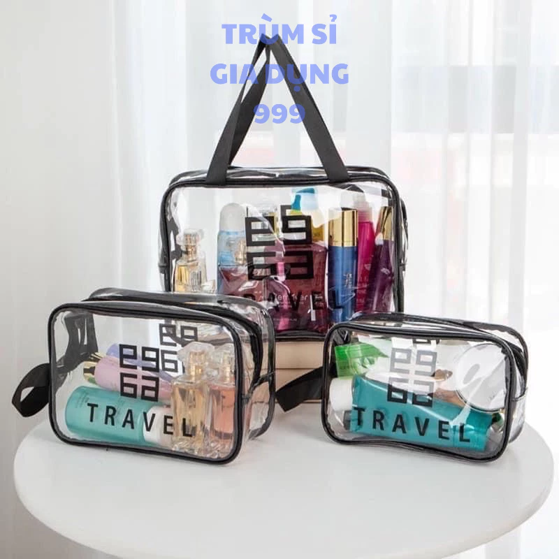 set 3 túi đựng mỹ phẩm trong suốt để đồ đa năng, Túi Du Lịch Trong Suốt Chống Thấm
