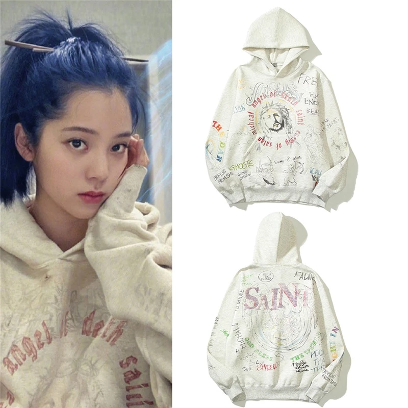  Áo hoodie cotton dài tay in hình chân dung graffiti cá tính cho nam nữ