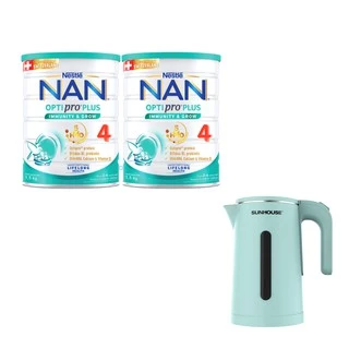 [Tặng Ấm điện Sunhouse] Bộ 2 Lon Sữa bột Nestlé NAN OPTIPRO PLUS 4 1500g với 5HMO Giúp tiêu hóa tốt, Tăng cường đề kháng