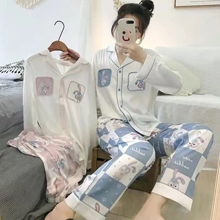 Bộ Đồ Ngủ Nữ Mùa Xuân Quần Dài Tay Cardigan Hoạt Hình Ngôi Sao Dễ Thương Delu Homewear Đôi Dài Phù Hợp Với Nữ Bộ Đồ Ngủ Nhà Phù Hợp Với Đồ Ngủ