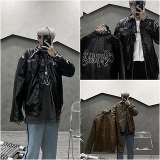 Áo Khoác Bomber Varsity Da Full 2 Lớp Dày Dặn Thêu Chữ Unisex Nam Nữ