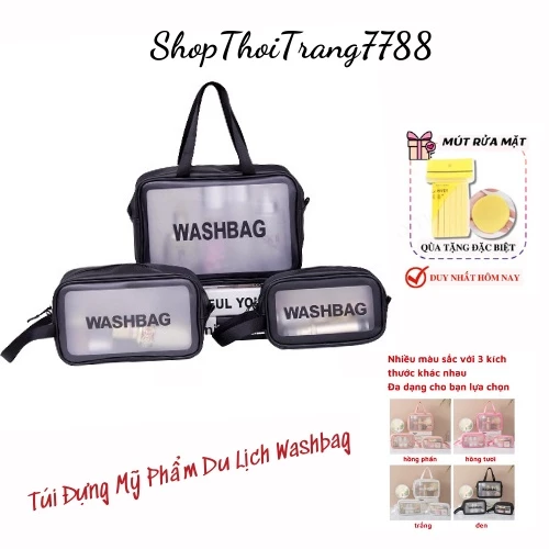 Túi đựng mỹ phẩm du lịch Washbag có quai chống thấm nước đựng đồ trang điểm cá nhân đồ bơi chất trong suốt cao cấp 88249