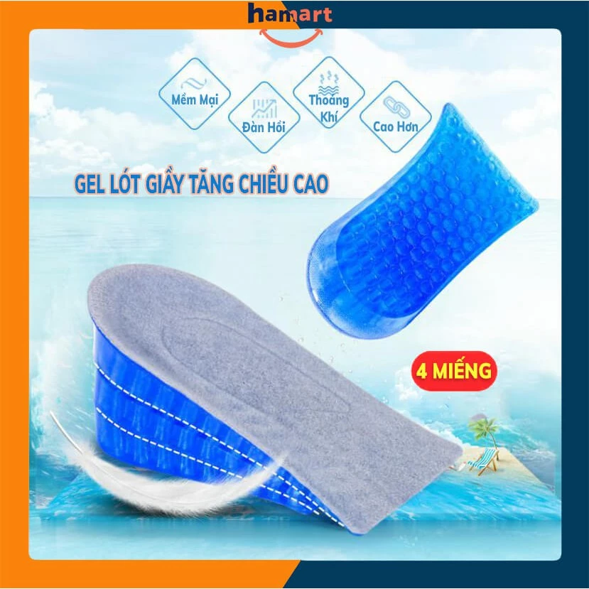 COMBO 4 Miếng Đệm Gel Lót Giày Tăng Chiều Cao 3.5cm Hamart Tuyệt Đỉnh Êm Ái Thoải Mái Gấp 4 Lần