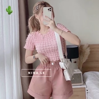 Áo croptop tay ngắn chất xốp siêu xinh