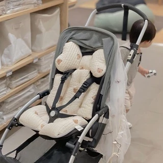 Đệm lót xe đẩy em bé chất liệu cotton dày dặn mặt lưới 5D thoáng khí thêu họa tiết hoạt hình phong cách Hàn Quốc