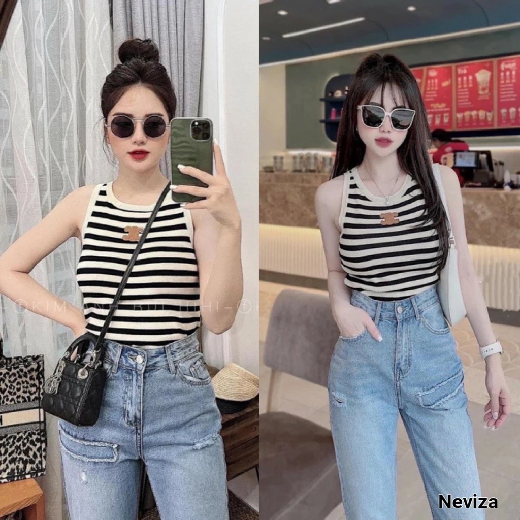 Áo len ba lỗ mongtoghi kẻ ngang dáng croptop trẻ trung năng động thời trang AN6642